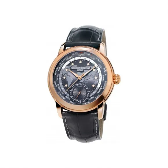康斯登/Frederique Constant 自家机芯经典世界时区腕表 42MM 不锈钢镀玫瑰金色 自动机械机芯 FC-718DGWM4H4