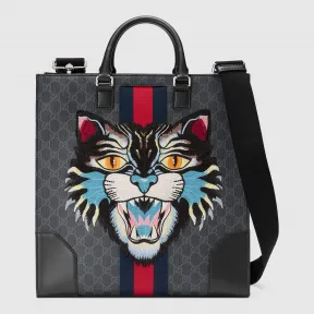 古驰/Gucci GG高级人造革托特包饰有愤怒猫刺绣贴花 478326 9C2FN 8845