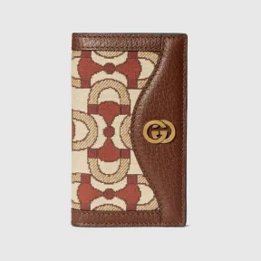 古驰/Gucci 米色和深红色棉布互扣式双G长款卡片夹 751888-FAB7E-9748
