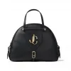 Jimmychoo/吉米周 JC 品牌 logo 款黑色牛皮拼植鞣皮保龄球包 VARENNEBOWLINGMAFV000074