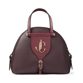 Jimmychoo/吉米周 品牌logo装饰波尔多酒红色麂皮拼植鞣皮保龄球包  VARENNEBOWLINGSAFV060836