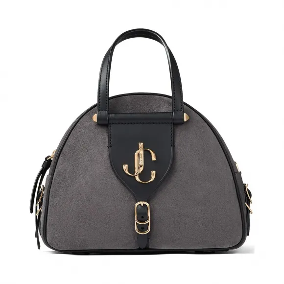 Jimmychoo/吉米周 品牌logo装饰暮色麂皮拼黑色植鞣皮保龄球包  VARENNEBOWLINGSSDV0C0798