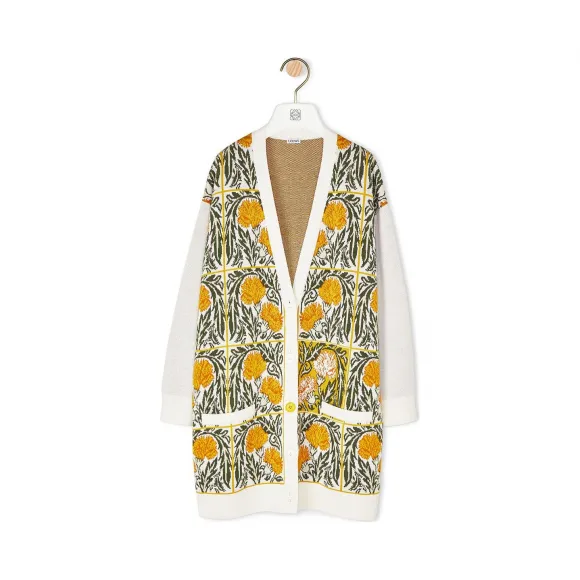 罗意威/Loewe Oversize Cardigan Flowers白色/黄色 S3108010SM