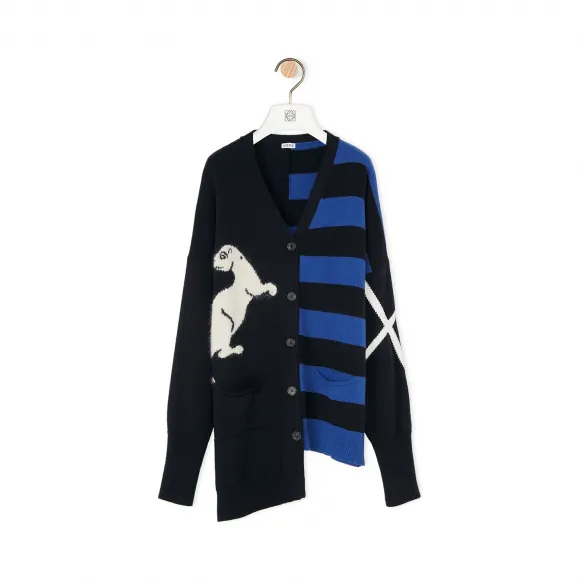 罗意威/Loewe Asymmetric Cardigan AnimalsBlack/Royal Blue S3108500SM
