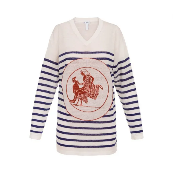 罗意威/Loewe Striped Vneck Sweater Greek白色/蓝色 S3179480SM