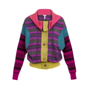 罗意威/Loewe Striped Wool Cardiganpurple melange S3179550SY