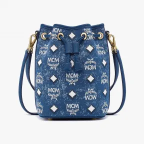 MCM Dessau复古牛仔提花抽绳包 MWDDSDU08LE001