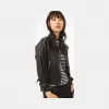 迈克高仕/Michael Kors 女士 黑色 短款机车皮衣