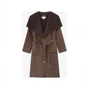 迈克高仕/Michael Kors 长款翻领 Logo 大衣 女士 巧克力色/棕色 大衣 77Q5443M22208
