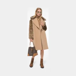 迈克高仕/Michael Kors 人造皮草饰边毡制羊毛茧形大衣 MF02J7FC8T-1211