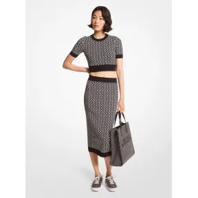 迈克高仕/Michael Kors Logo 半身印花铅笔裙 女士 黑色/白色 铅笔裙 MF2707M6ZZ004