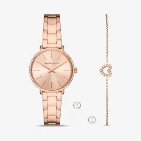 迈克高仕/Michael Kors 迷你 Pyper Pav 玫瑰金色手表、手链和耳钉套装 MK1040-0622
