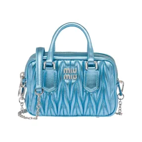缪缪/Miu Miu 天蓝色 Matelassé 软羊革迷你保龄球包 5BP077-N88-F03BR