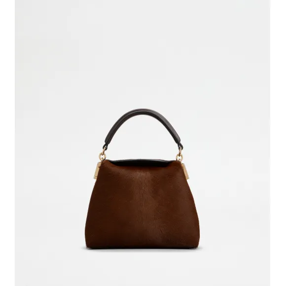 托德斯/Tod's 女人 棕色 Tod's T Case 超小号带毛皮革邮差托特包 XBWTSTO0000S5J01A2