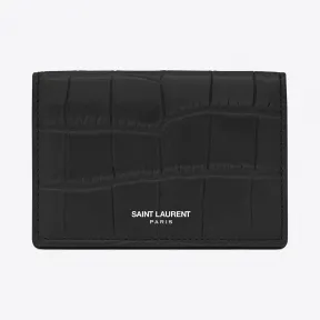 伊夫圣罗兰/Yves Saint laurent 经典SAINT LAURENT PARIS黑色鳄鱼压纹皮革名片套 361730