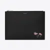 伊夫圣罗兰/Yves Saint laurent SAINT LAURENT PARIS黑色真皮火烈鸟图案拉链平板电脑包  39