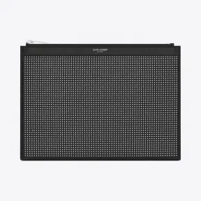 伊夫圣罗兰/Yves Saint laurent SAINT LAURENT PARIS黑色真皮铆钉拉链平板电脑包  39729