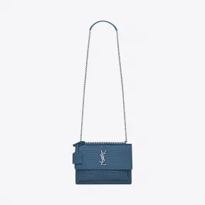 伊夫圣罗兰/Yves Saint laurent Medium SUNSET bag in denim blue crocodi