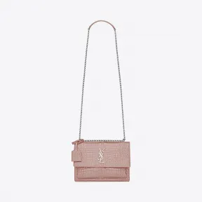伊夫圣罗兰/Yves Saint laurent Medium SUNSET bag in powder pink crocod