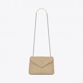 伊夫圣罗兰/Yves Saint laurent 小号LOULOU MONOGRAM粉灰色“Y”字形提花真皮链条包 464676