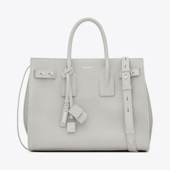 伊夫圣罗兰/Yves Saint laurent 小号SAC DE JOUR SOUPLE白色颗粒纹真皮包 464960DTI0