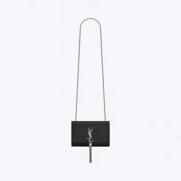 伊夫圣罗兰/Yves Saint laurent 经典 monogram saint laurent 小号流苏装饰黑色鳄鱼压纹真