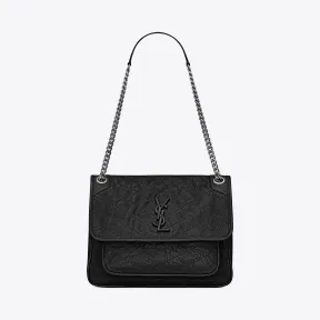 伊夫圣罗兰/Yves Saint laurent 中号NIKI褶皱绗缝黑色真皮链条包 4988940EN041000