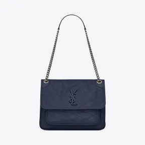 伊夫圣罗兰/Yves Saint laurent 中号NIKI褶皱绗缝黑色真皮链条包 4988940EN044147