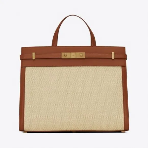 伊夫圣罗兰/Yves Saint laurent manhattan小号 仿拉菲草和光滑皮革购物包 56870224Z1W9767