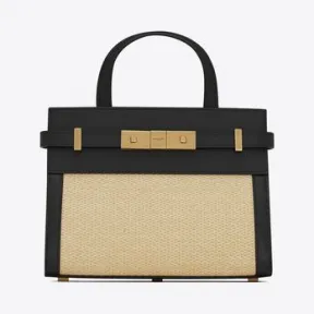 伊夫圣罗兰/Yves Saint laurent manhattan nano仿拉菲草和光滑皮革购物包 59374124Z1W9760