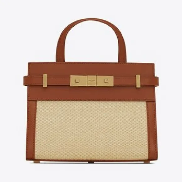 伊夫圣罗兰/Yves Saint laurent manhattan nano仿拉菲草和光滑皮革购物包 59374124Z1W9767