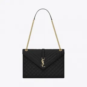 伊夫圣罗兰/Yves Saint laurent envelope 大号黑色绗缝纹理真皮包 600166BOW911000