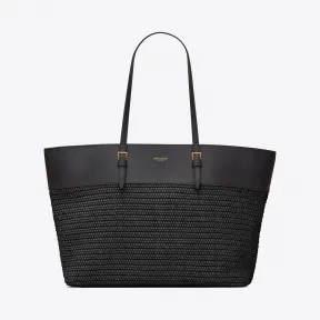 伊夫圣罗兰/Yves Saint laurent 女士 BOUCLE中号e/w拉菲草和光滑皮革购物包 6089629OB8J1000