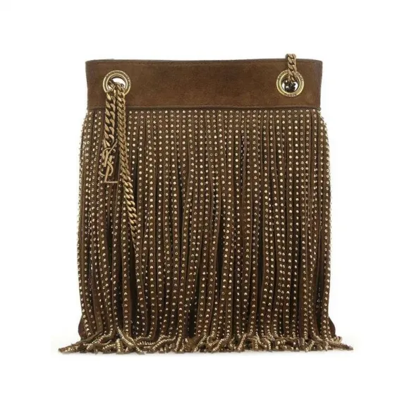 伊夫圣罗兰/Yves Saint laurent 棕色 绒面革铆钉流苏流苏包 6337531S7XW2355