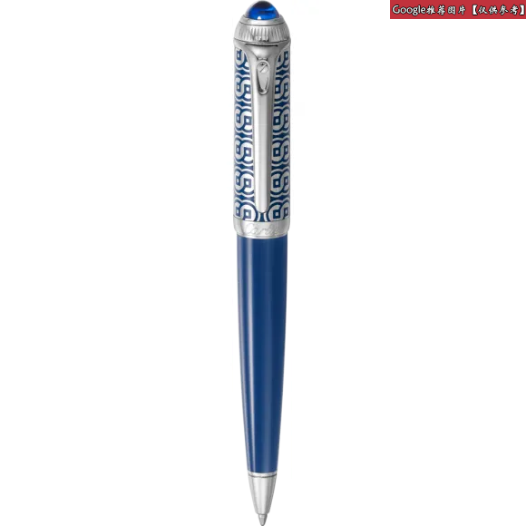 卡地亚/Cartier CROP000110 - R de Cartier蓝色东方主题图案书写笔 - 限量版 镌刻金属 亮漆 镀钯饰面