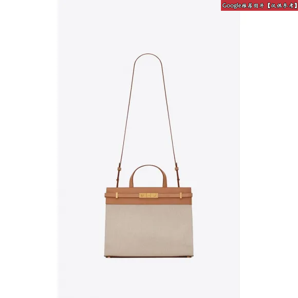 伊夫圣罗兰/Yves Saint laurent MANHATTAN棉帆布和复古皮革小购物袋