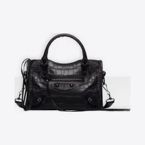 巴黎世家/Balenciaga 黑色 Classic Mini City鳄鱼纹效果 45486130gp