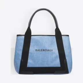巴黎世家/Balenciaga 牛仔蓝色 Navy Cabas涂层牛仔布小号手袋 45441724qa