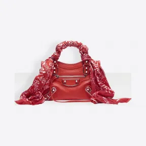 巴黎世家/Balenciaga 白色/红色 Classic Metallic Edge City迷你围巾肩背包 45472590tg