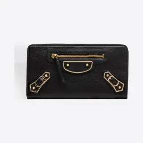 巴黎世家/Balenciaga 黑色 Classic Metallic Edge横款全拉链钱包 46404983on