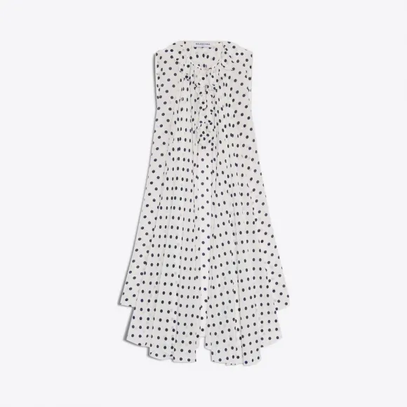 巴黎世家/Balenciaga Trompe L’œil褶边上衣 - BLANC / NAVY | 女士上衣 492104-TXA50-9176