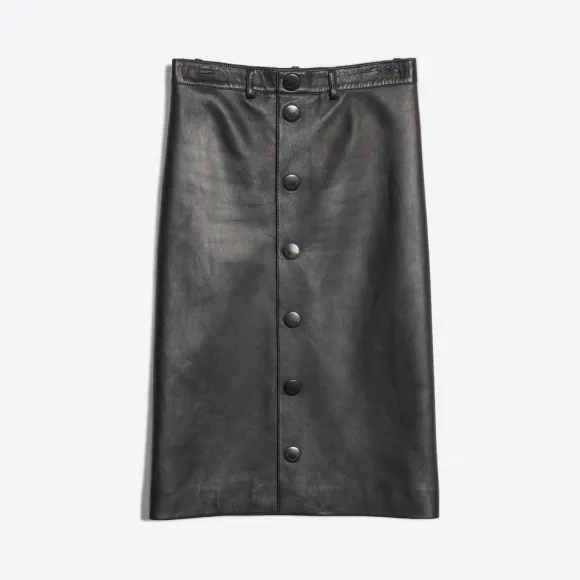 巴黎世家/Balenciaga 黑色 按扣皮裙 35397184jo