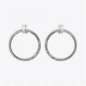 巴黎世家/Balenciaga SILVER/GREY GLITTER 中号环状耳环 50227234nl