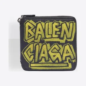 巴黎世家/Balenciaga Black / Green Ville涂鸦正方形钱包 45472343rc