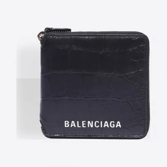 巴黎世家/Balenciaga Black / White Ville鳄鱼纹效果正方形钱包 45472344ld