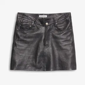 巴黎世家/Balenciaga 黑色 V领皮革半身裙 35417450dg