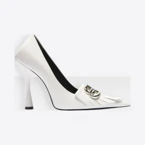 巴黎世家/Balenciaga WHITE/NIKEL Knife 110毫米流苏高跟鞋 11760648to