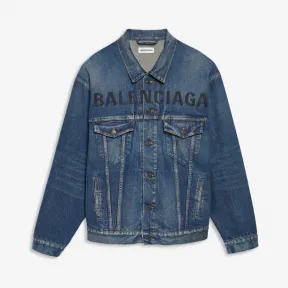 巴黎世家/Balenciaga DIRTY VINTAGE BLUE 胸部品牌标识夹克 54168883qv