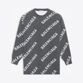 巴黎世家/Balenciaga 女式深灰色/白色通体徽标圆领 620983T15671382