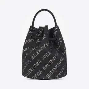 巴黎世家/Balenciaga 黑色水钻女士 Wheel Xs 抽绳水桶包 656682H85L71000